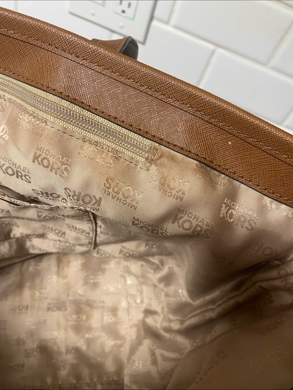 Michael Kors Brown and Tan MK Logo Tote - Picture 8 of 10